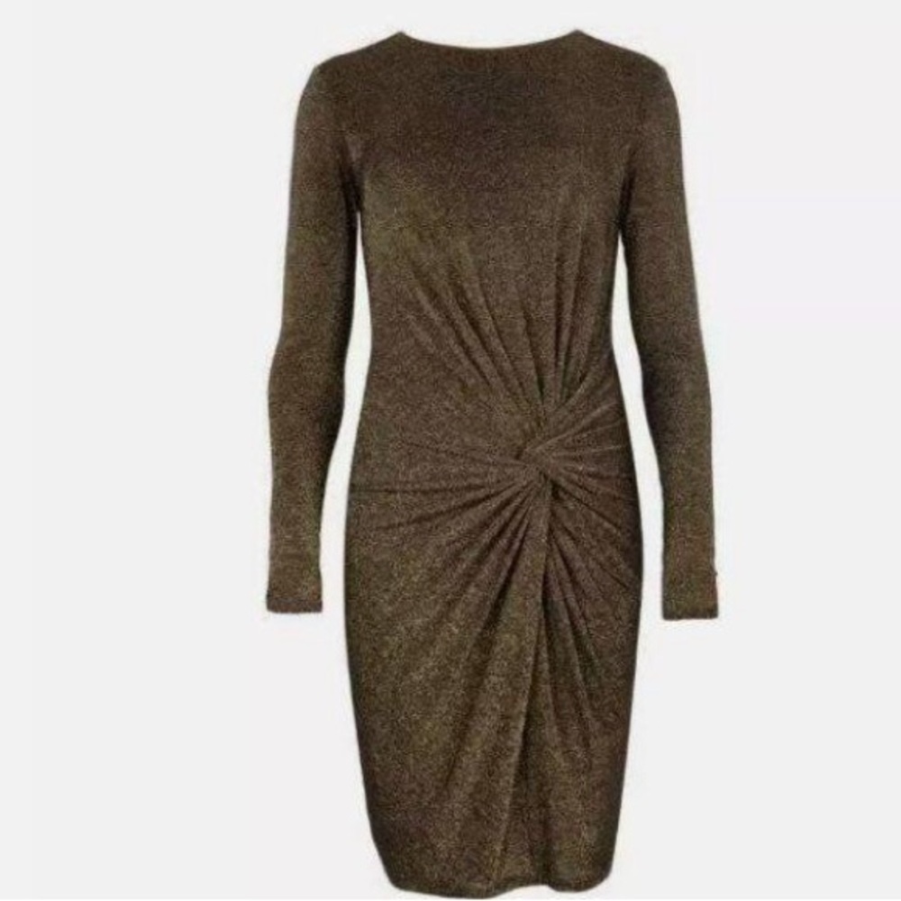 Ted Baker Sabiaa Gold Sparkle Stretch Knotted Dress